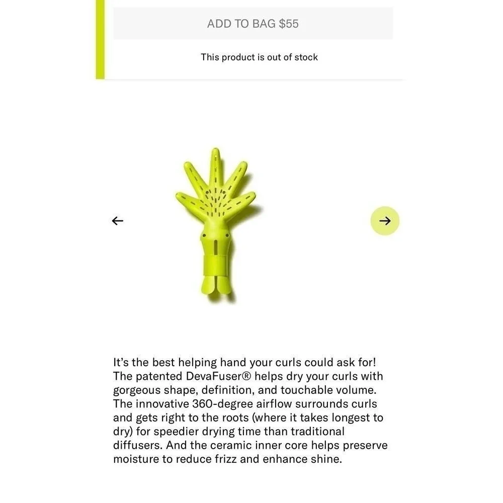 DevaCurl DevaFuser Universal Hair Dryer Diffuser Attachment Hand‎ Shape